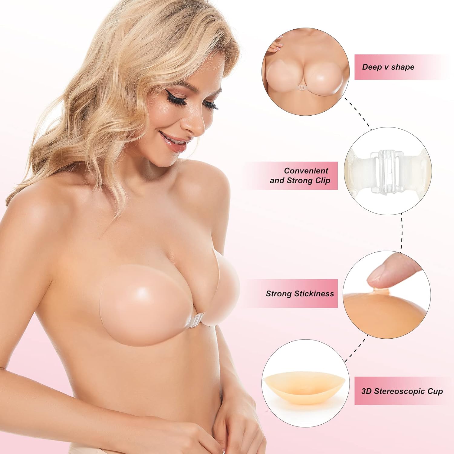 Strapless Bra Adhesive - Самоклеящийся бюстгальтер-невидимка с эффектом пуш-ап, силиконовый