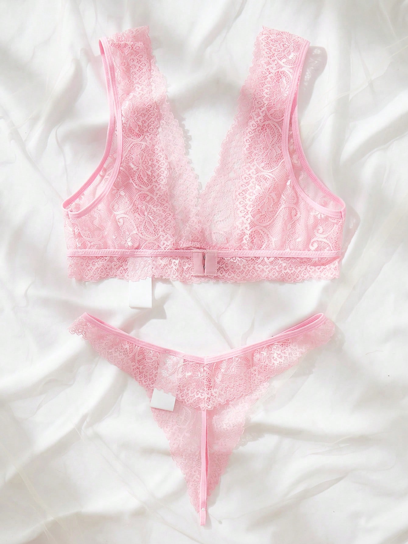 Lace Bralette Set - Розовый кружевной комплект нижнего белья: прозрачный